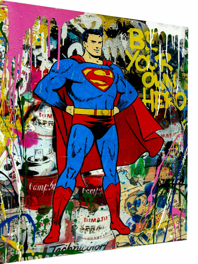 Pop Art Superman Hero Held Leinwand Bilder Wandbilder - Hochwertiger Kunstdruck P5405