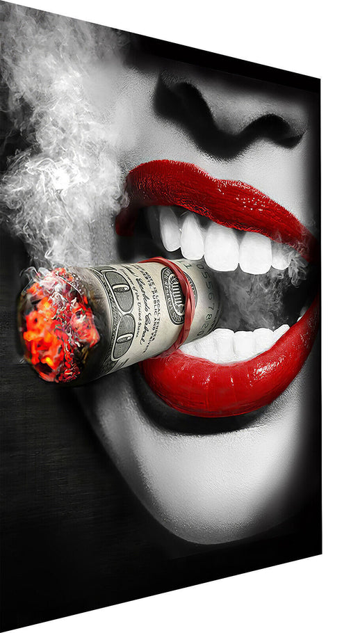 Leinwand Frau Zigarette rote Lippen Bilder Wandbilder - Hochwertiger Kunstdruck B8257