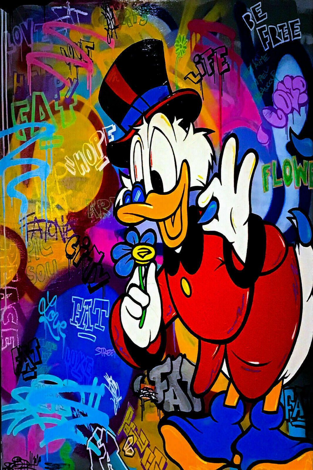 Pop Art Donald Duck Blume Leinwand Bilder Wandbilder - Hochwertiger Kunstdruck B8070