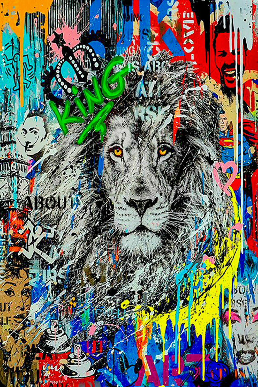 Leinwand Pop Art Löwe König lion Bilder Wandbilder - Hochwertiger Kunstdruck A4004