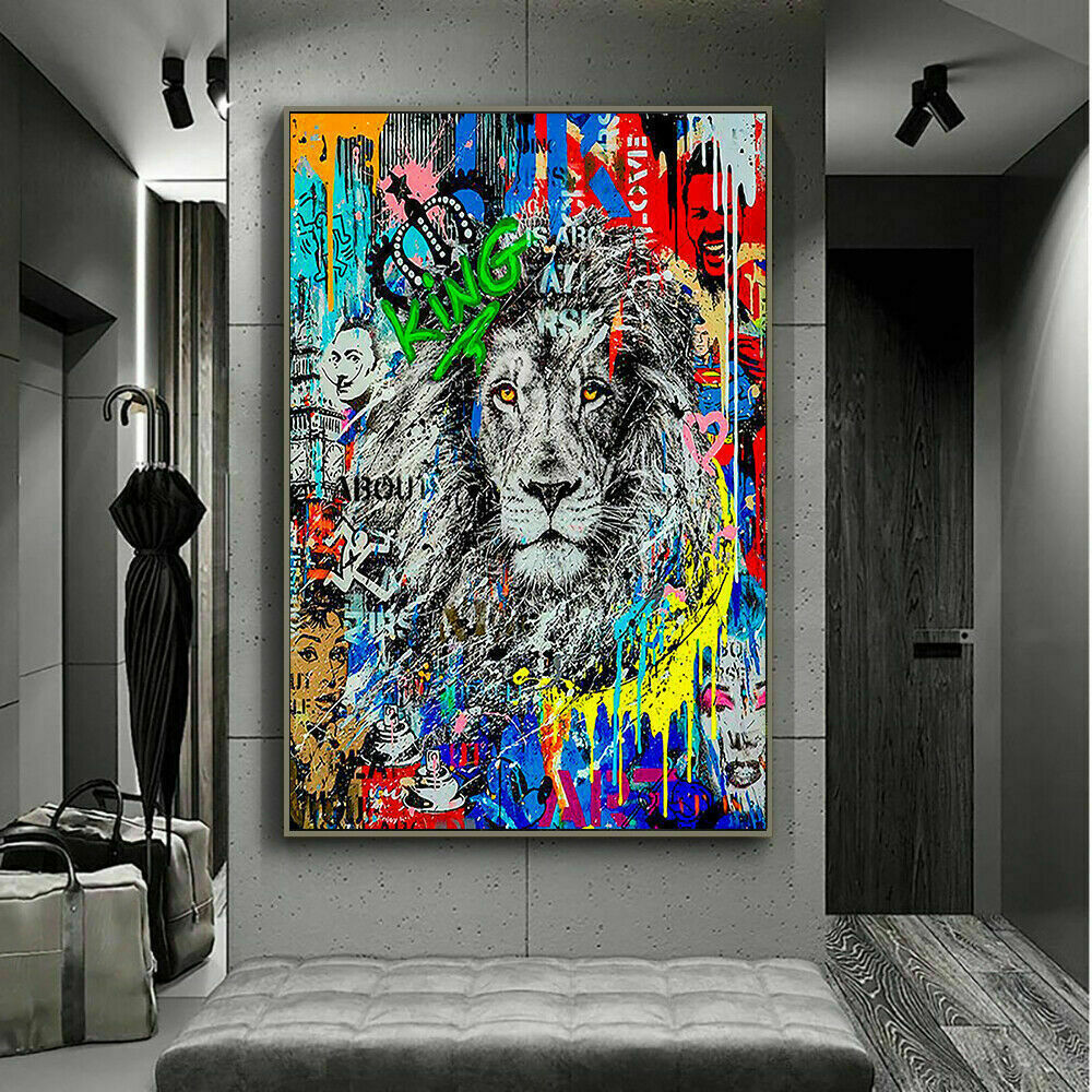 Leinwand Pop Art Löwe König lion Bilder Wandbilder - Hochwertiger Kunstdruck A4004