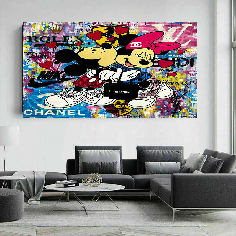 Pop Art Micky Maus Liebe Leinwand Bilder Wandbilder - Hochwertiger Kunstdruck B8023