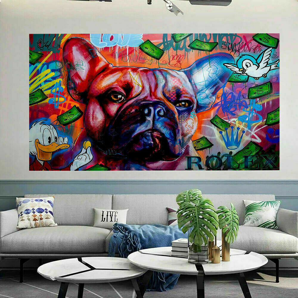 Abstrakt Hund Bulldoge Leinwand Bilder Wandbilder - Hochwertiger Kunstdruck B8056