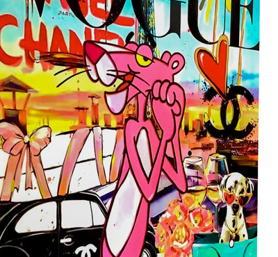 Leinwand Bilder Rosarote Panther Luxus Marken Pop Art  - Hochwertiger Kunstdruck B8281
