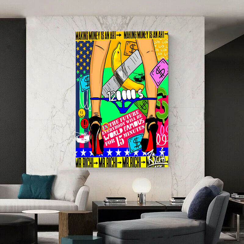 Pop Art Leinwand Frau Schuh Kunst Bilder Wandbilder - Hochwertiger Kunstdruck B8151