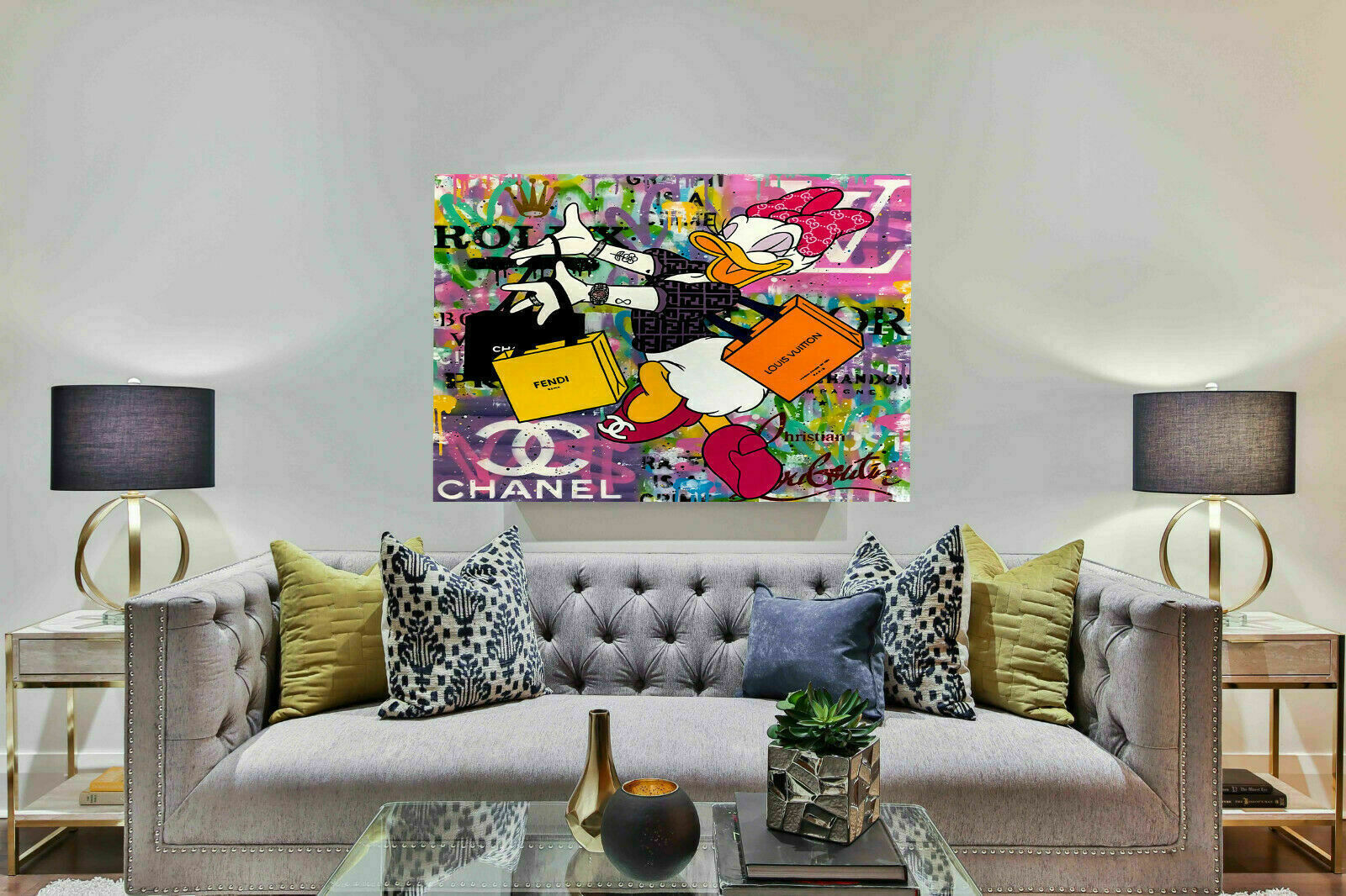 Pop Art Daisy Duck Lifestyle Leinwand Bilder Wandbilder -Hochwertiger Kunstdruck B8025