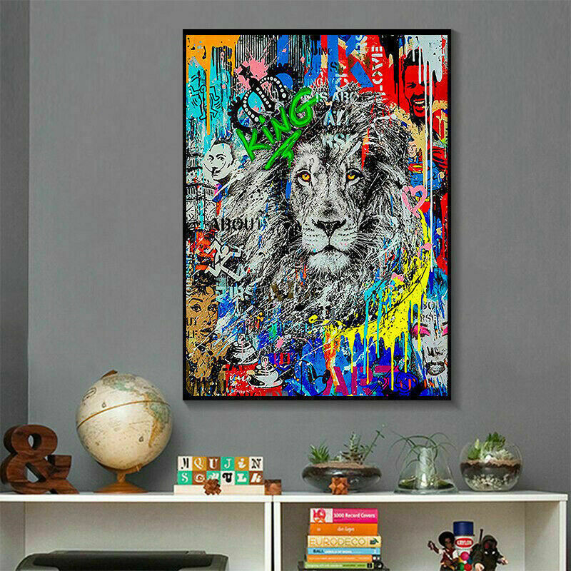 Leinwand Pop Art Löwe König lion Bilder Wandbilder - Hochwertiger Kunstdruck A4004