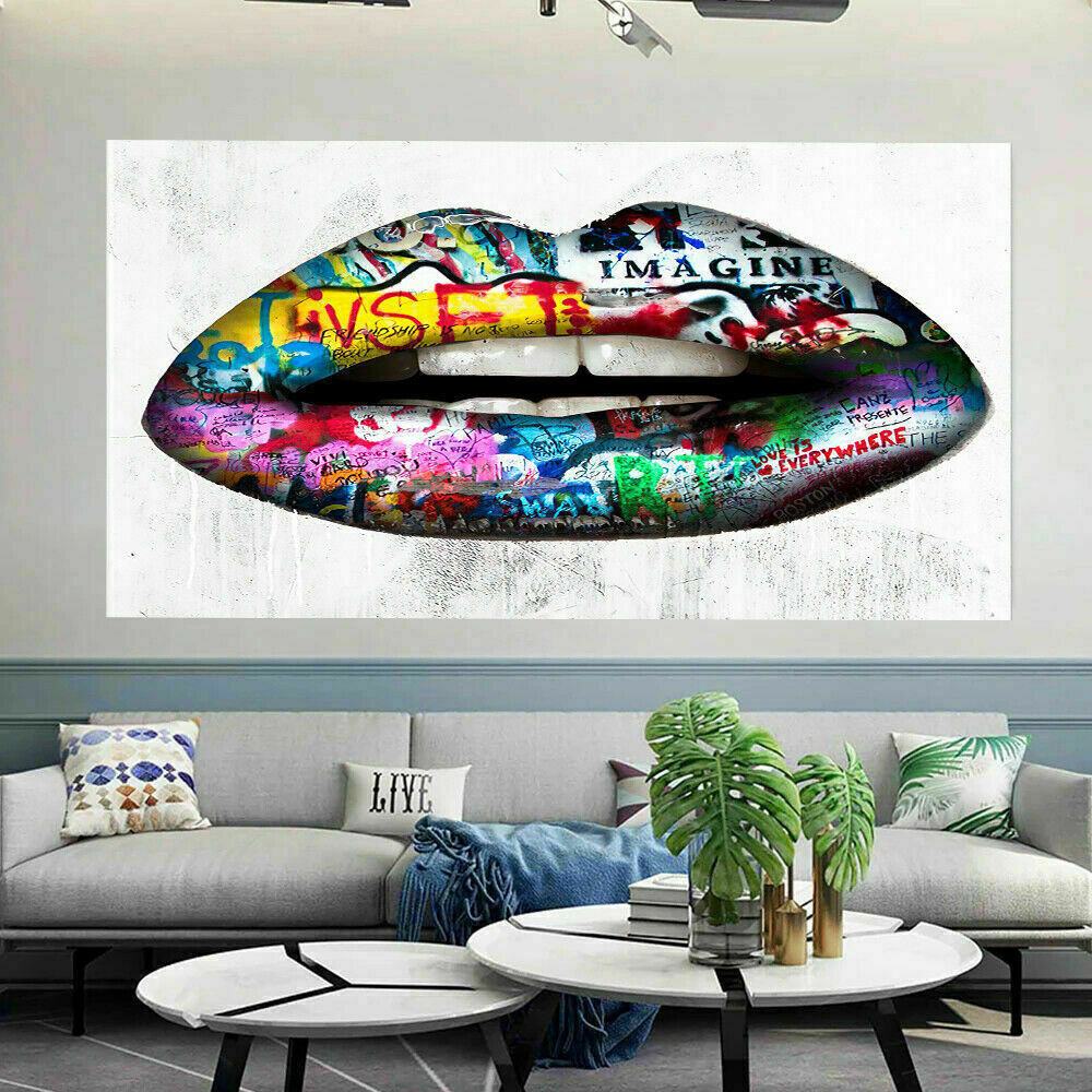 Leinwand Lippen Mund Pop Art Kunst Bilder Wandbilder - Hochwertiger Kunstdruck B8147