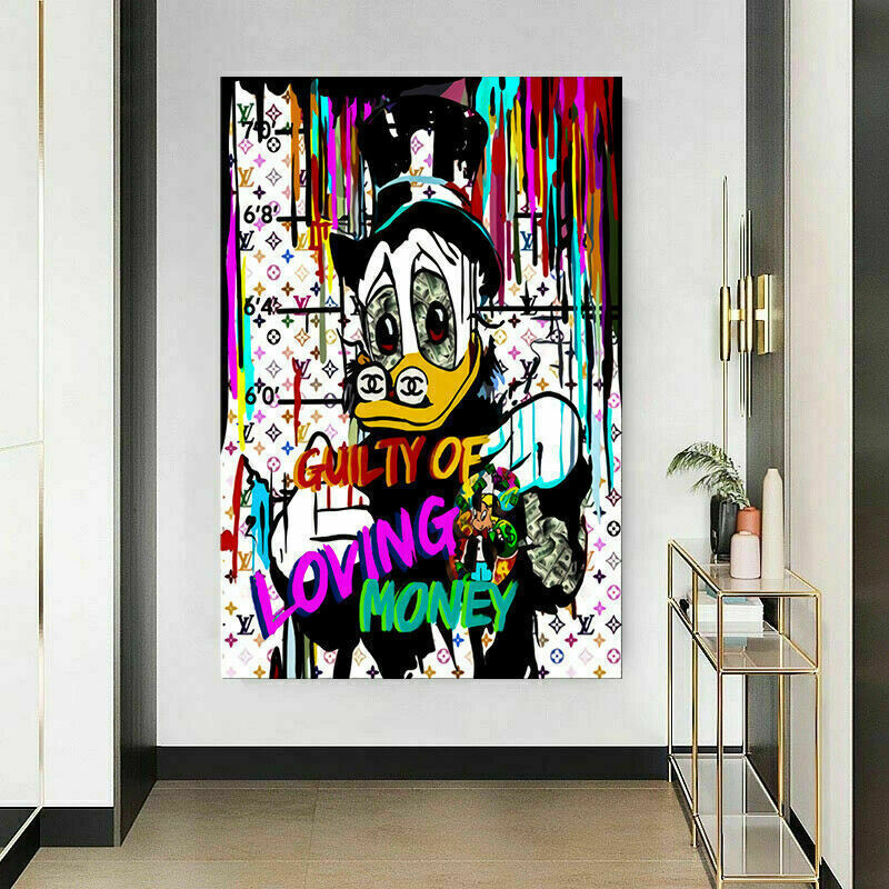 Pop Art Donald Duck Money Leinwand Bilder Wandbilder - Hochwertiger Kunstdruck B8020