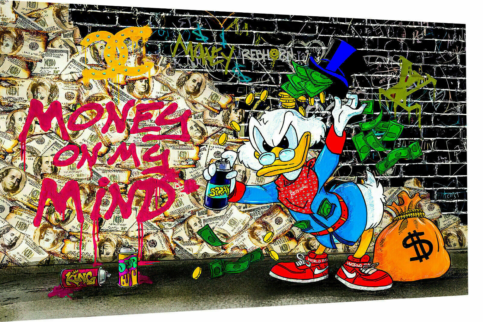 Pop Art Donald Duck Money Leinwand Bilder Wandbilder - Hochwertiger Kunstdruck B8102