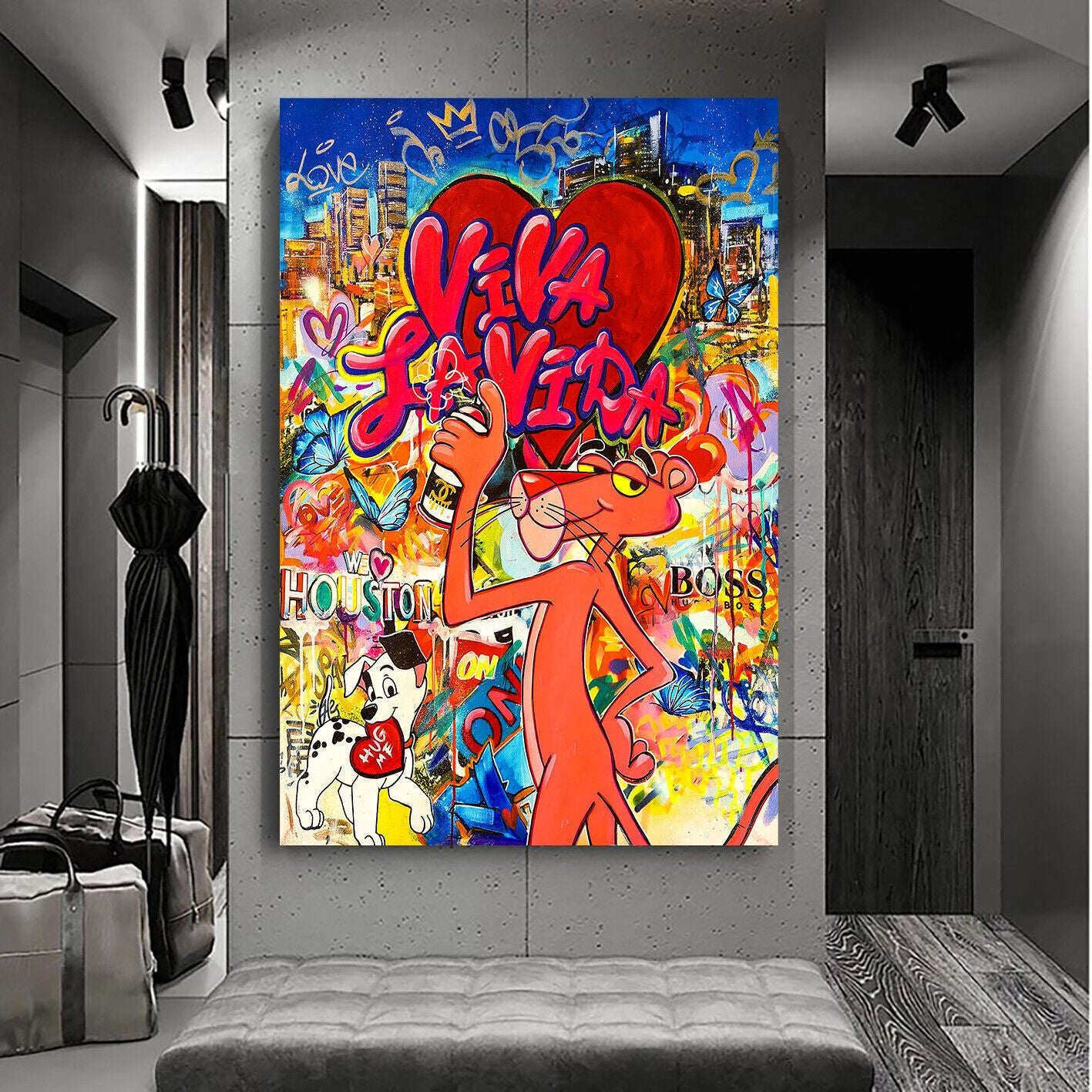 Leinwand Bilder Rosarote Panther Viva la Vida Pop Art  - Hochwertiger Kunstdruck B8212