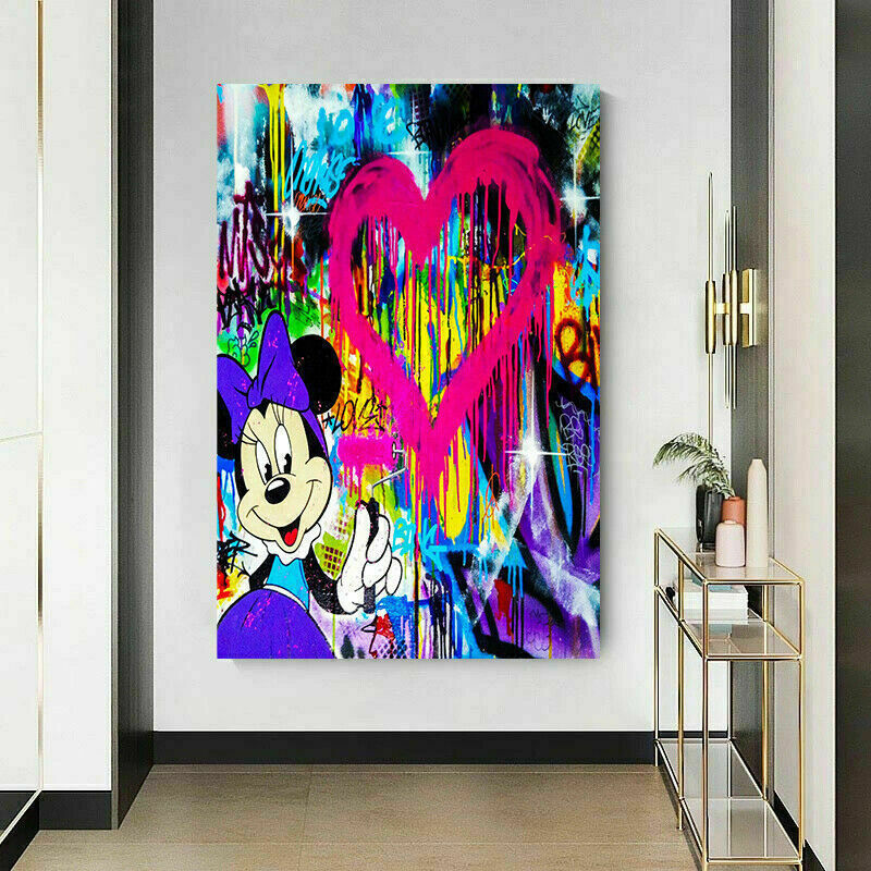 Pop Art Micky Maus Herz Leinwand Bilder Wandbilder - Hochwertiger Kunstdruck B8084