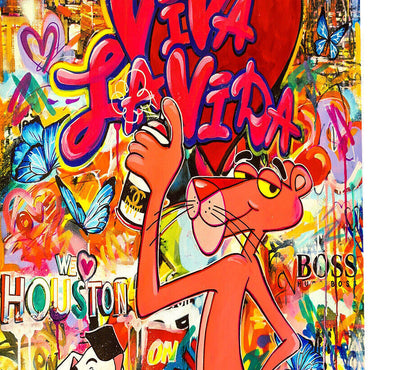 Leinwand Bilder Rosarote Panther Viva la Vida Pop Art  - Hochwertiger Kunstdruck B8212