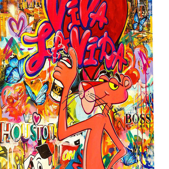 Leinwand Bilder Rosarote Panther Viva la Vida Pop Art  - Hochwertiger Kunstdruck B8212