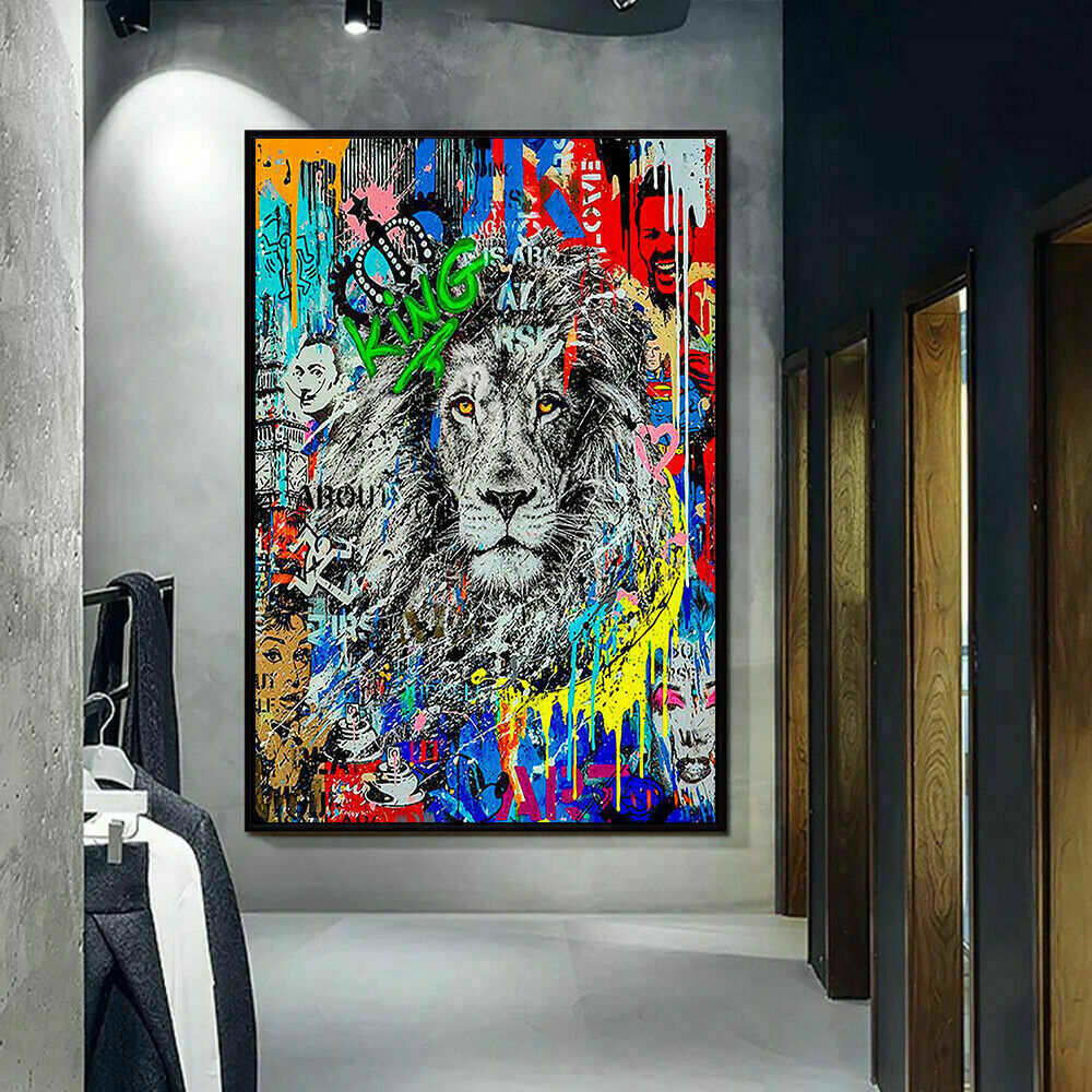 Leinwand Pop Art Löwe König lion Bilder Wandbilder - Hochwertiger Kunstdruck A4004