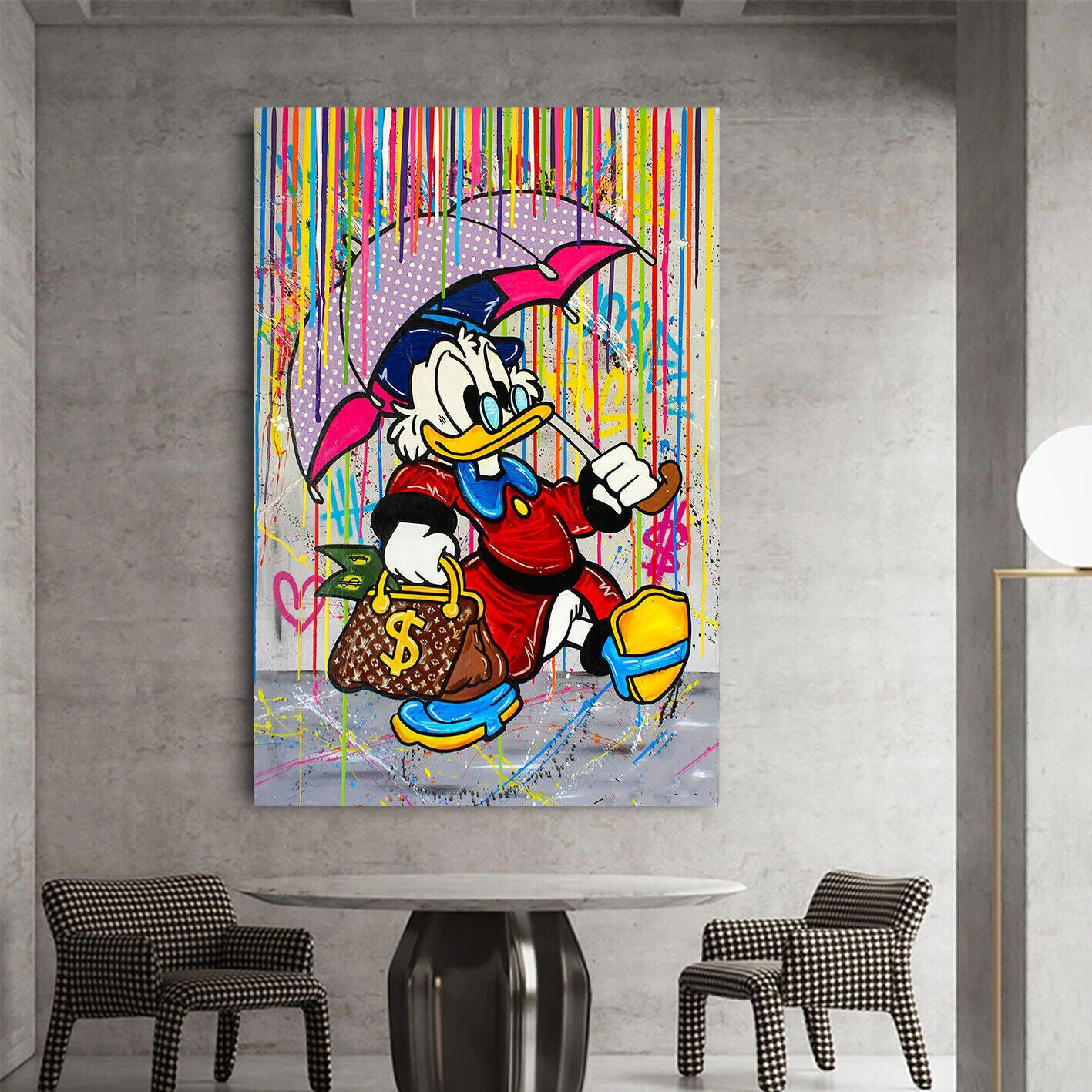 Leinwand Bilder Dagobert Duck Schirm Pop Art Wandbilder -Hochwertiger Kunstdruck B8214