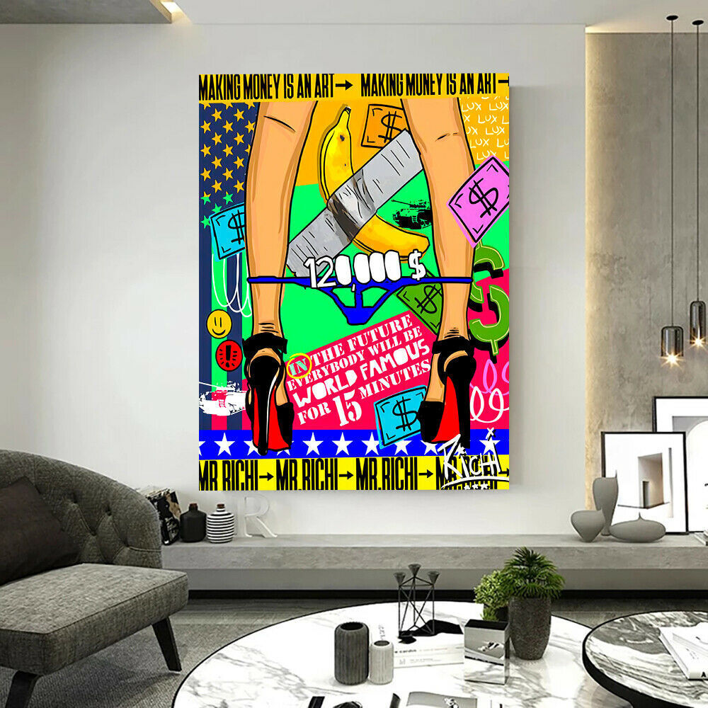 Pop Art Leinwand Frau Schuh Kunst Bilder Wandbilder - Hochwertiger Kunstdruck B8151