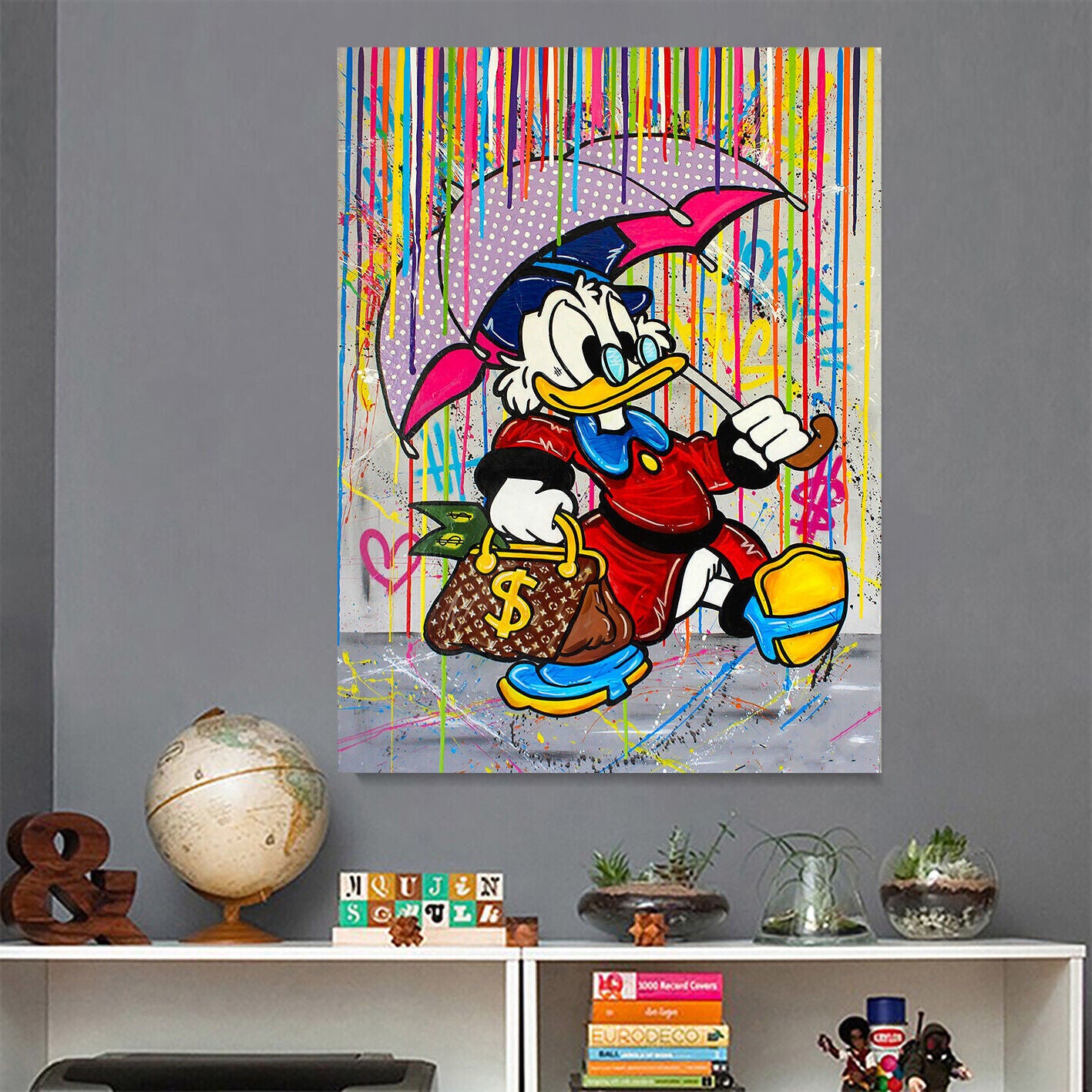 Leinwand Bilder Dagobert Duck Schirm Pop Art Wandbilder -Hochwertiger Kunstdruck B8214