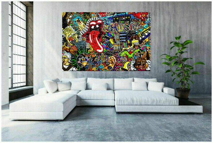 Pop Art Leinwand Zunge Mund Kunst Bilder Wandbilder - Hochwertiger Kunstdruck B8154