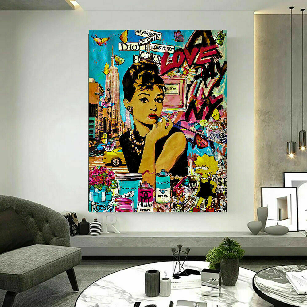 Pop Art Audrey Hepburn Leinwand Bilder Wandbilder - Hochwertiger Kunstdruck B8061