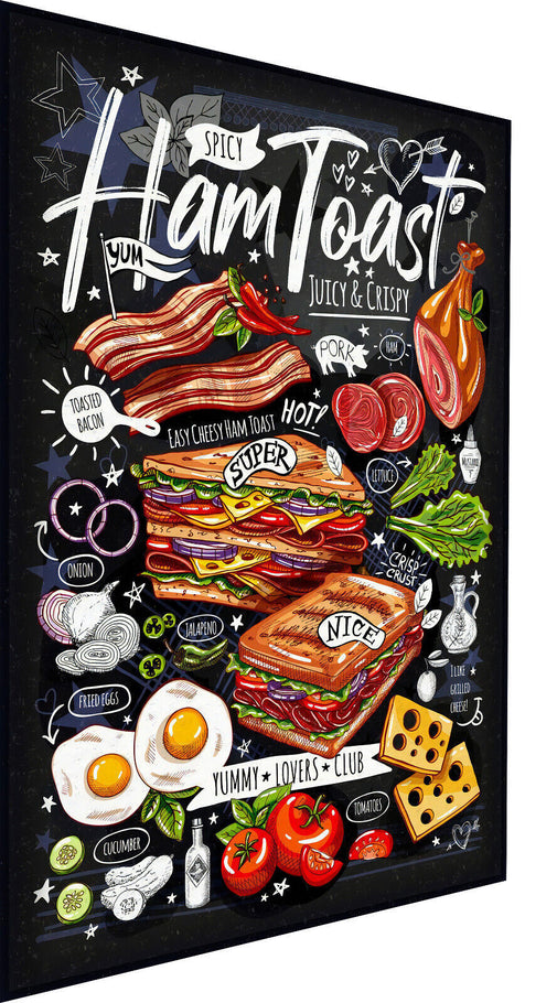 Leinwand Gastro Ham Toast Speisekarte Bilder Wandbilder -Hochwertiger Kunstdruck B8244