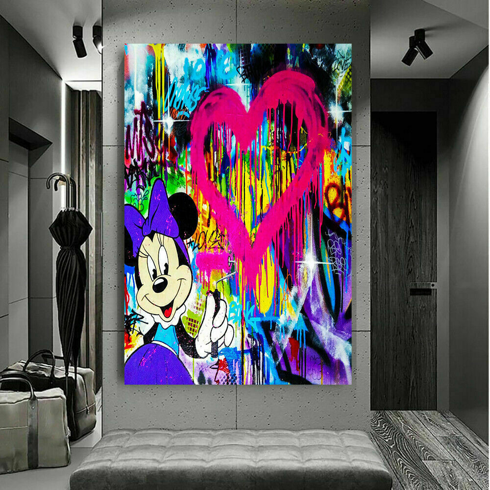 Pop Art Micky Maus Herz Leinwand Bilder Wandbilder - Hochwertiger Kunstdruck B8084