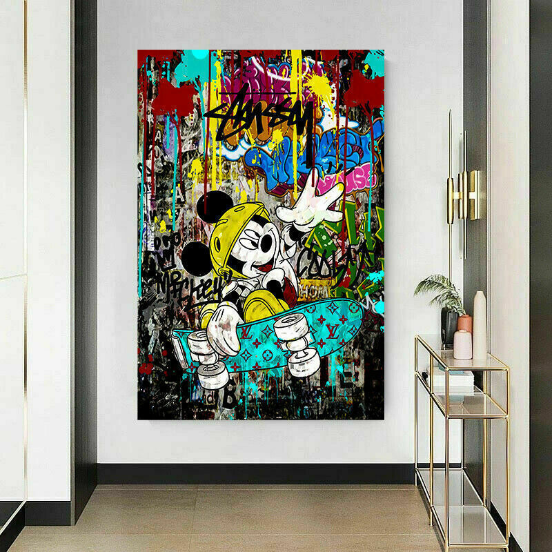 Pop Art Micky Maus Skater Leinwand Bilder Wandbilder - Hochwertiger Kunstdruck B8017