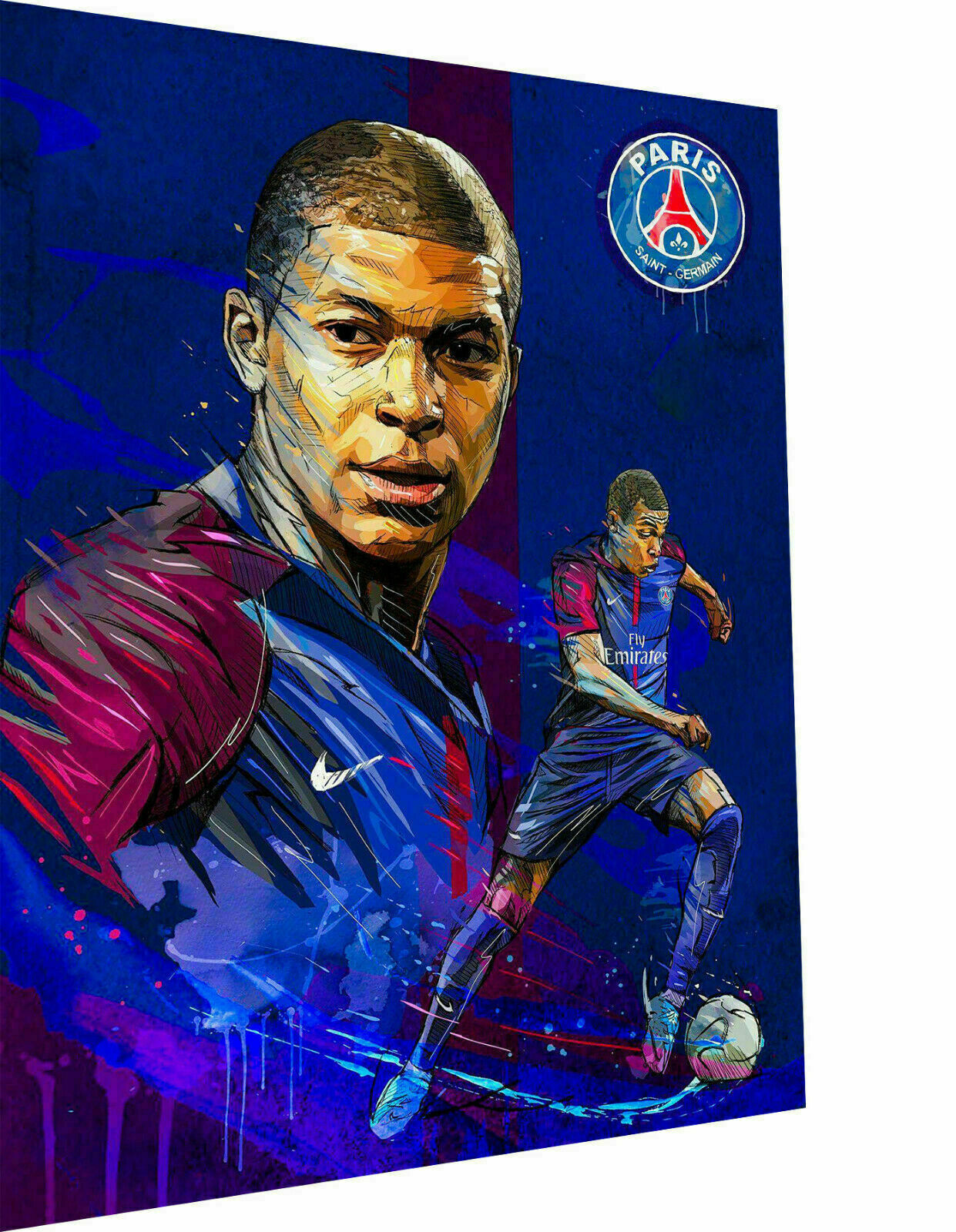 Kylian Mbappe Sport Fußball Leinwand Bilder Wandbilder - Hochwertiger Kunstdruck A3720