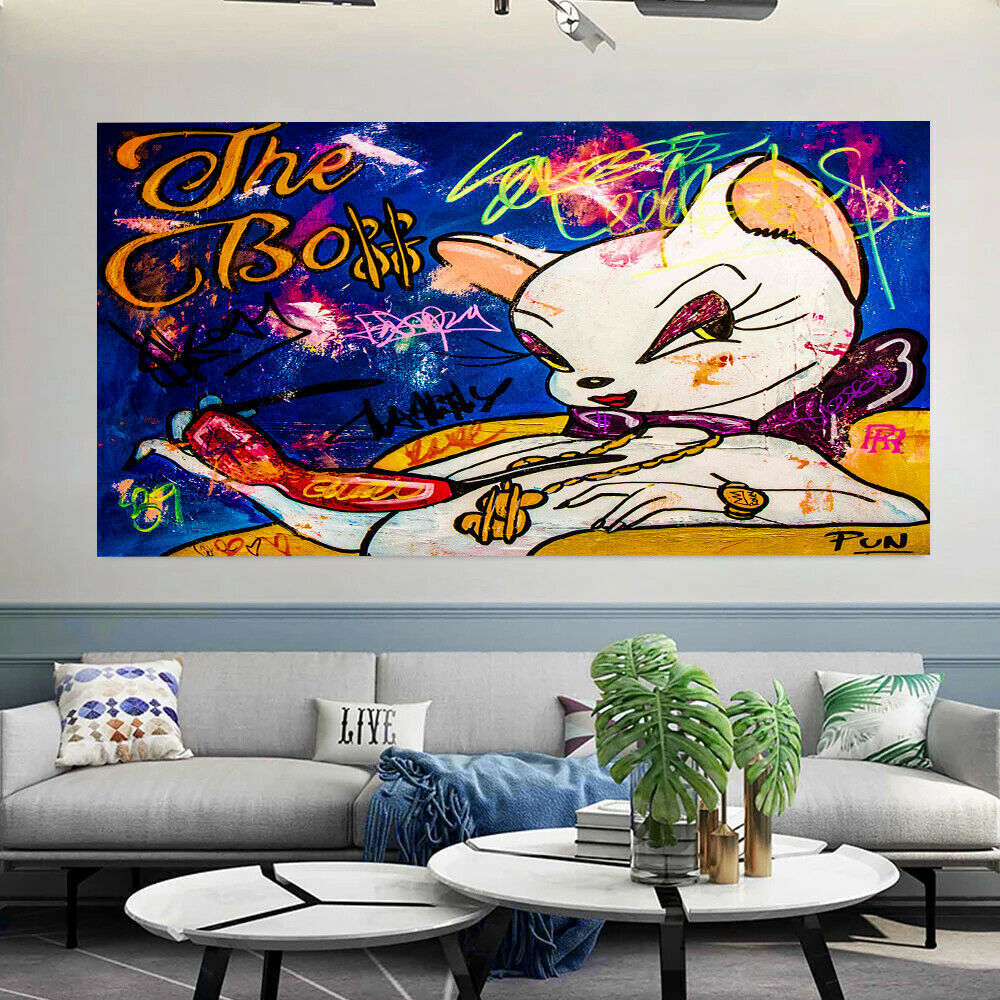 Pop Art The Boss Cat Leinwand Bilder Wandbilder - Hochwertiger Kunstdruck B8072