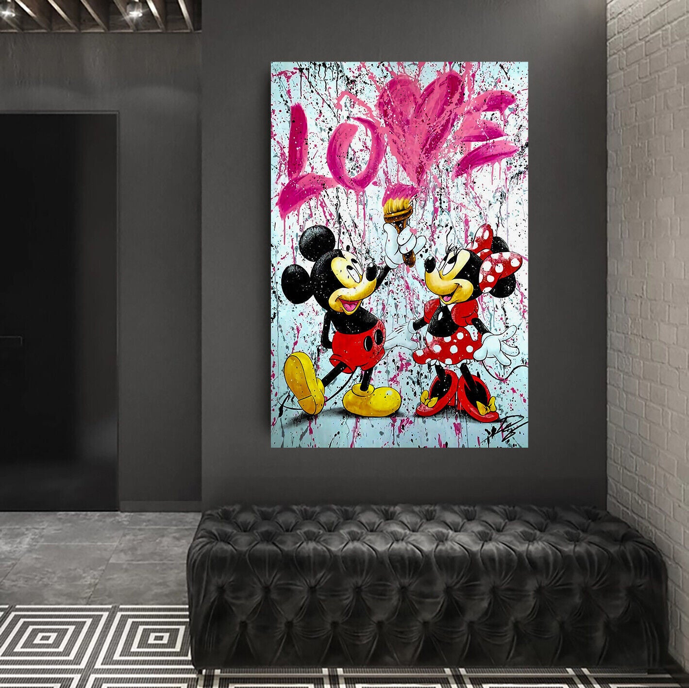 Leinwand Bilder Micky & Minnie love Pop Art Wandbilder - Hochwertiger Kunstdruck B8254