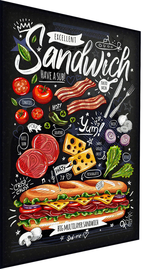 Leinwand Gastro Sandwich Speisekarte Bilder Wandbilder -Hochwertiger Kunstdruck B8248