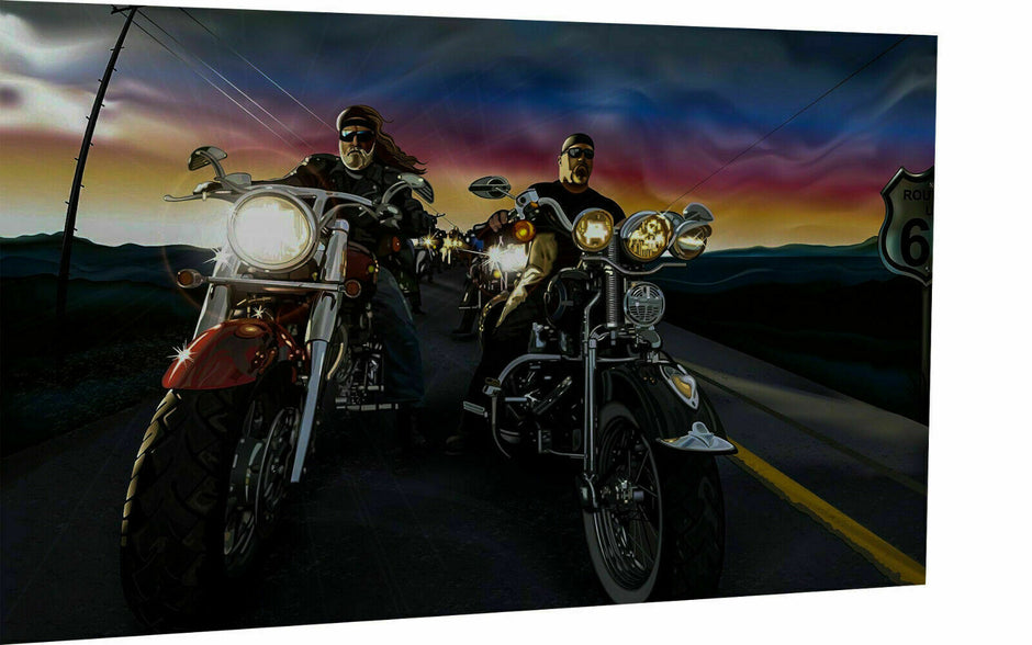 Leinwand Biker Motorräder Route 66 Bilder Wandbilder - Hochwertiger Kunstdruck A 3806