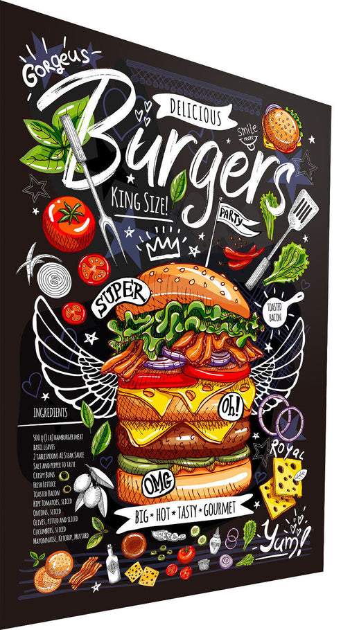 Leinwand Gastro Burger Speisekarte Bilder Wandbilder -Hochwertiger Kunstdruck B8250