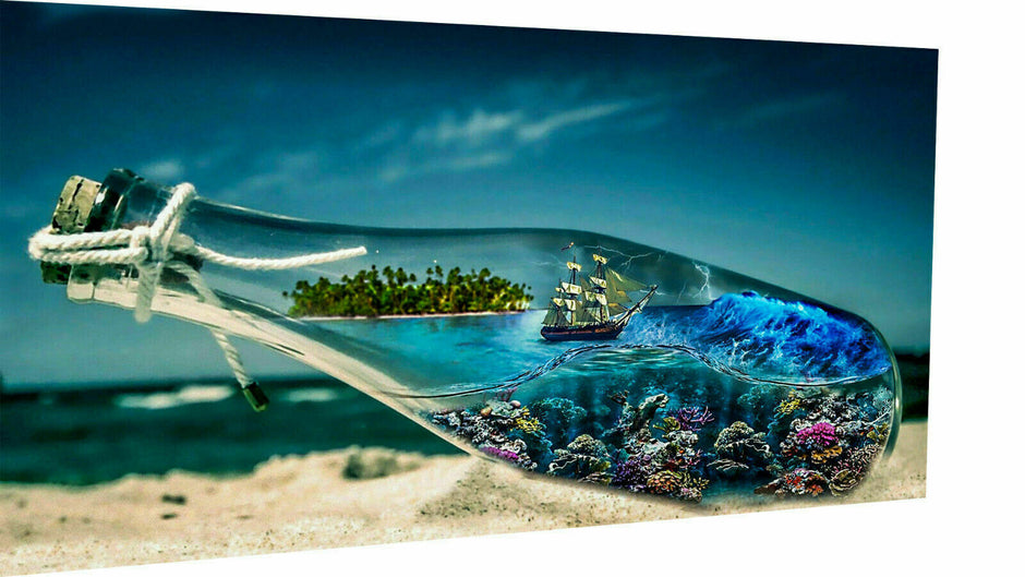 MagicCanvasArt Leinwand Flaschenpost Bilder Wandbilder - Hochwertiger Kunstdruck