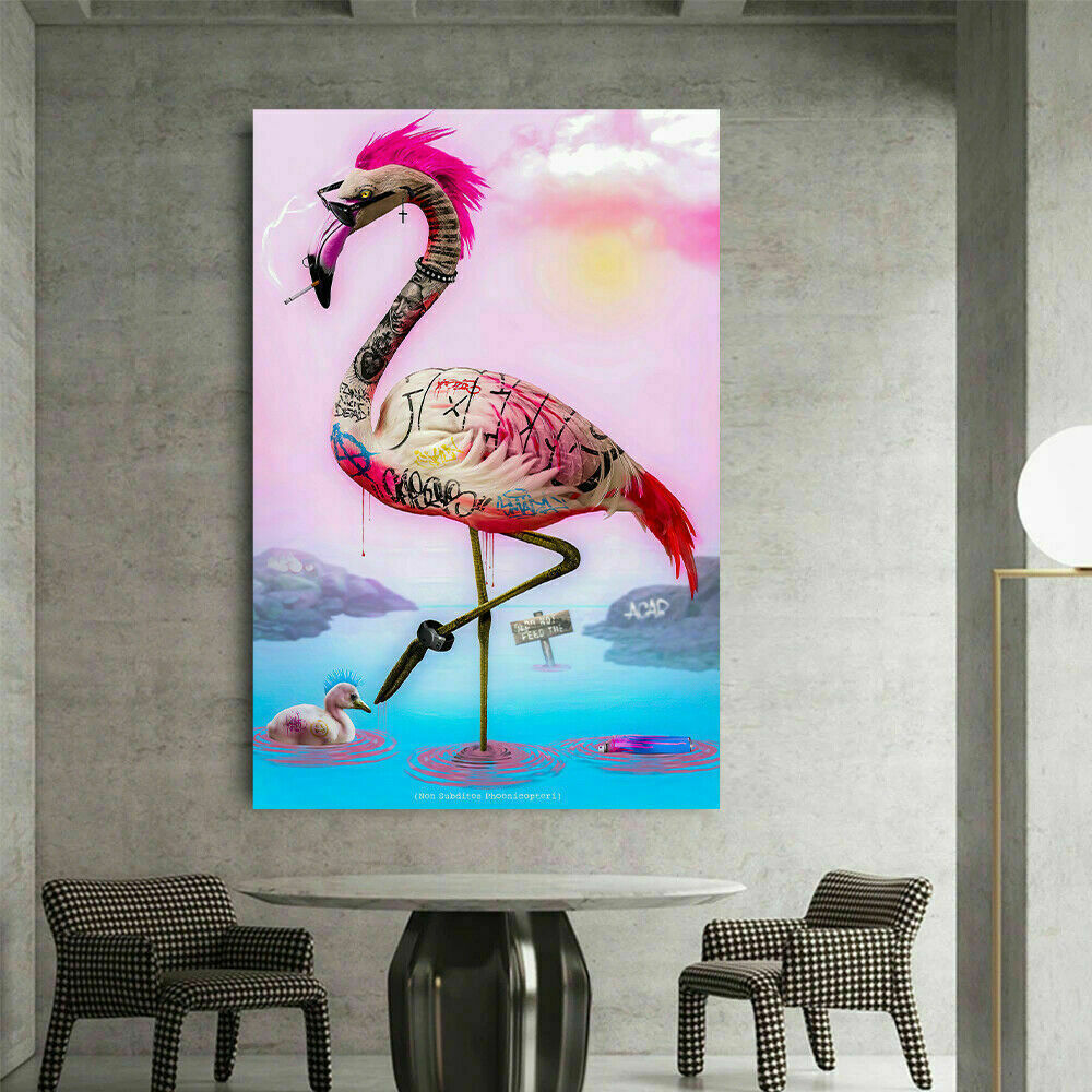 Leinwand Abstrakt Flamingo Tiere Bilder Wandbilder - Hochwertiger Kunstdruck B8124