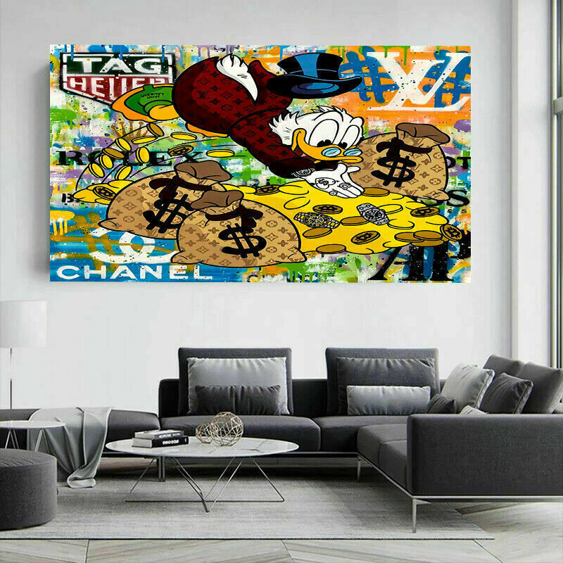 Pop Art Donald Duck Geld Leinwand Bilder Wandbilder - Hochwertiger Kunstdruck B8024