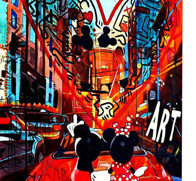 Leinwand Bilder Micky & Minnie Auto Pop Art Wandbilder - Hochwertiger Kunstdruck B8255