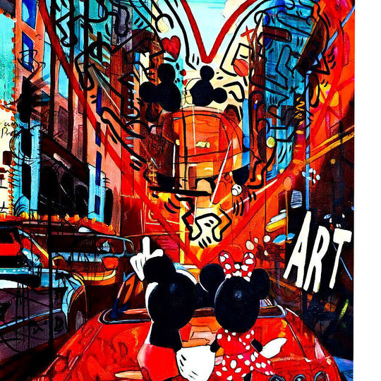 Leinwand Bilder Micky & Minnie Auto Pop Art Wandbilder - Hochwertiger Kunstdruck B8255