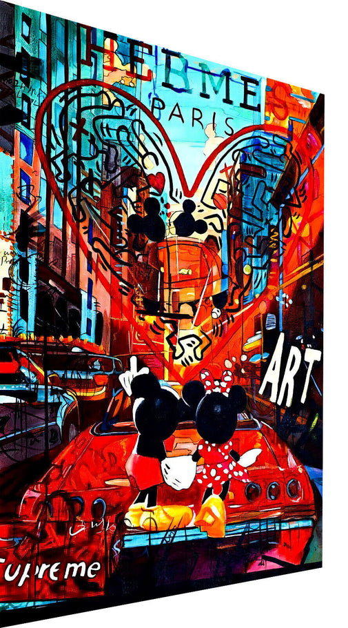 Leinwand Bilder Micky & Minnie Auto Pop Art Wandbilder - Hochwertiger Kunstdruck B8255