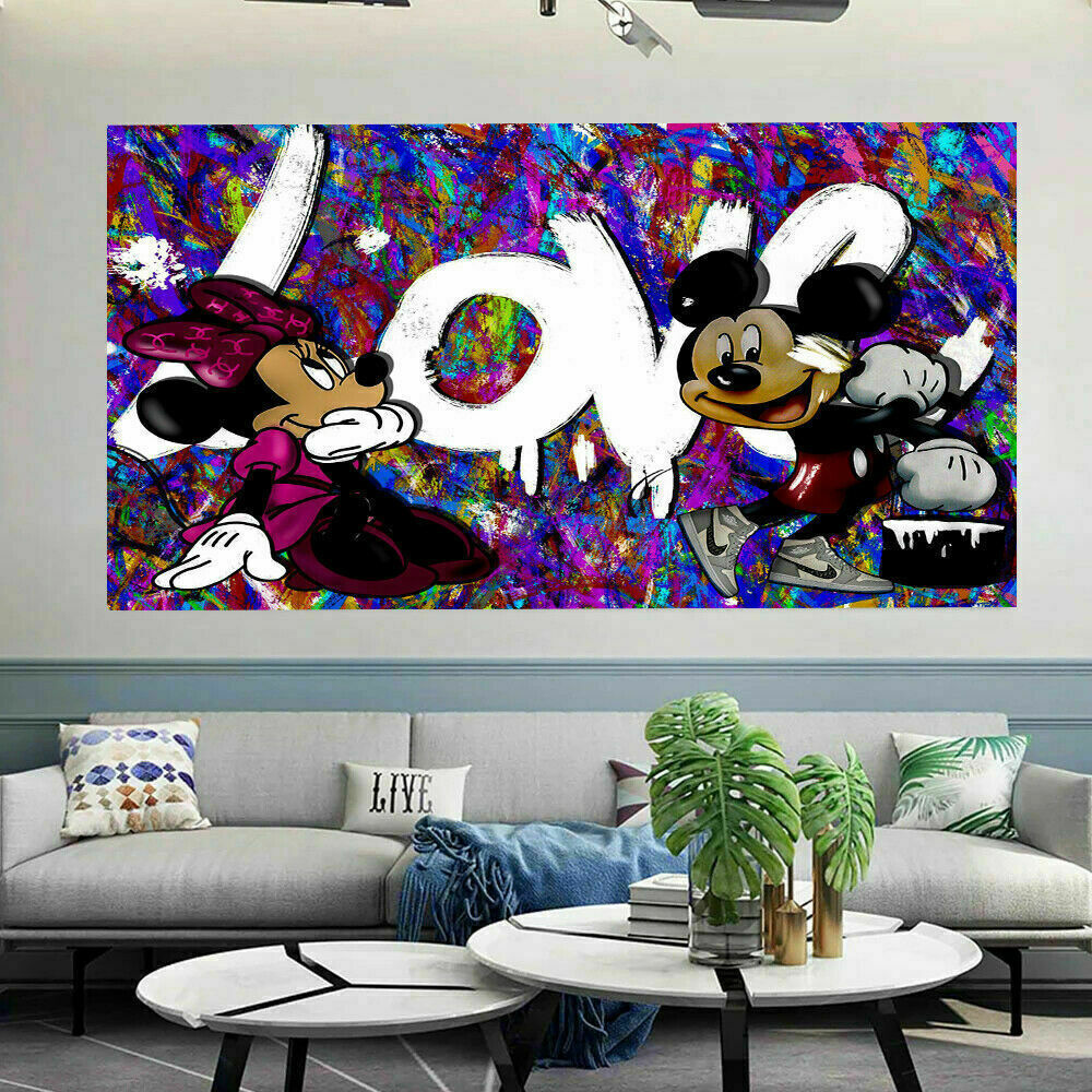 Pop Art Micky Maus Love Leinwand Bilder Wandbilder - Hochwertiger Kunstdruck B8008