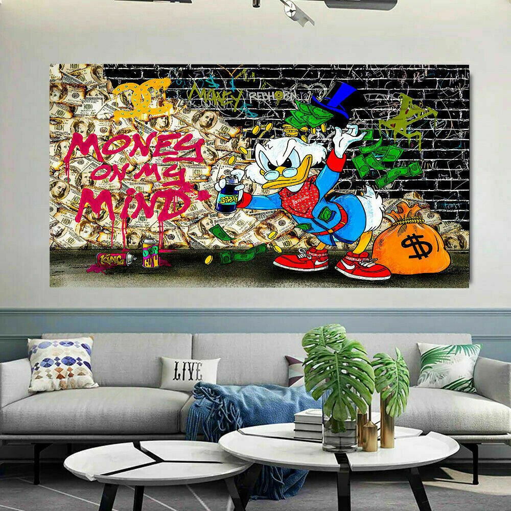 Pop Art Donald Duck Money Leinwand Bilder Wandbilder - Hochwertiger Kunstdruck B8102