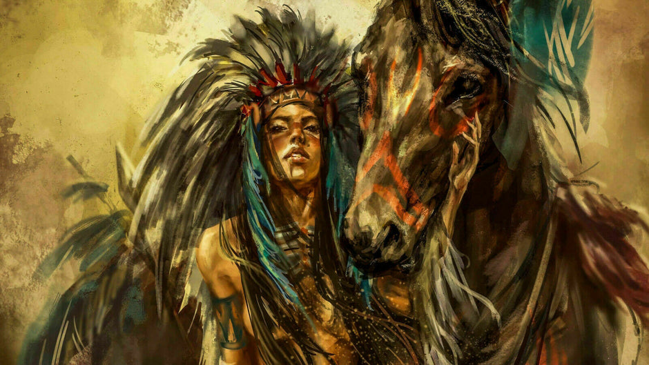 Leinwand Indianer Gemälde Kunst Bilder Wandbilder - Hochwertiger Kunstdruck